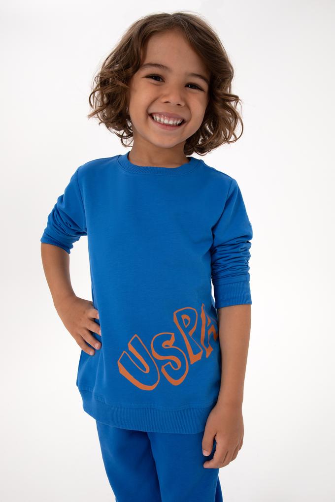 Erkek Çocuk Koyu Mavi Bisiklet Yaka Basic Sweatshirt