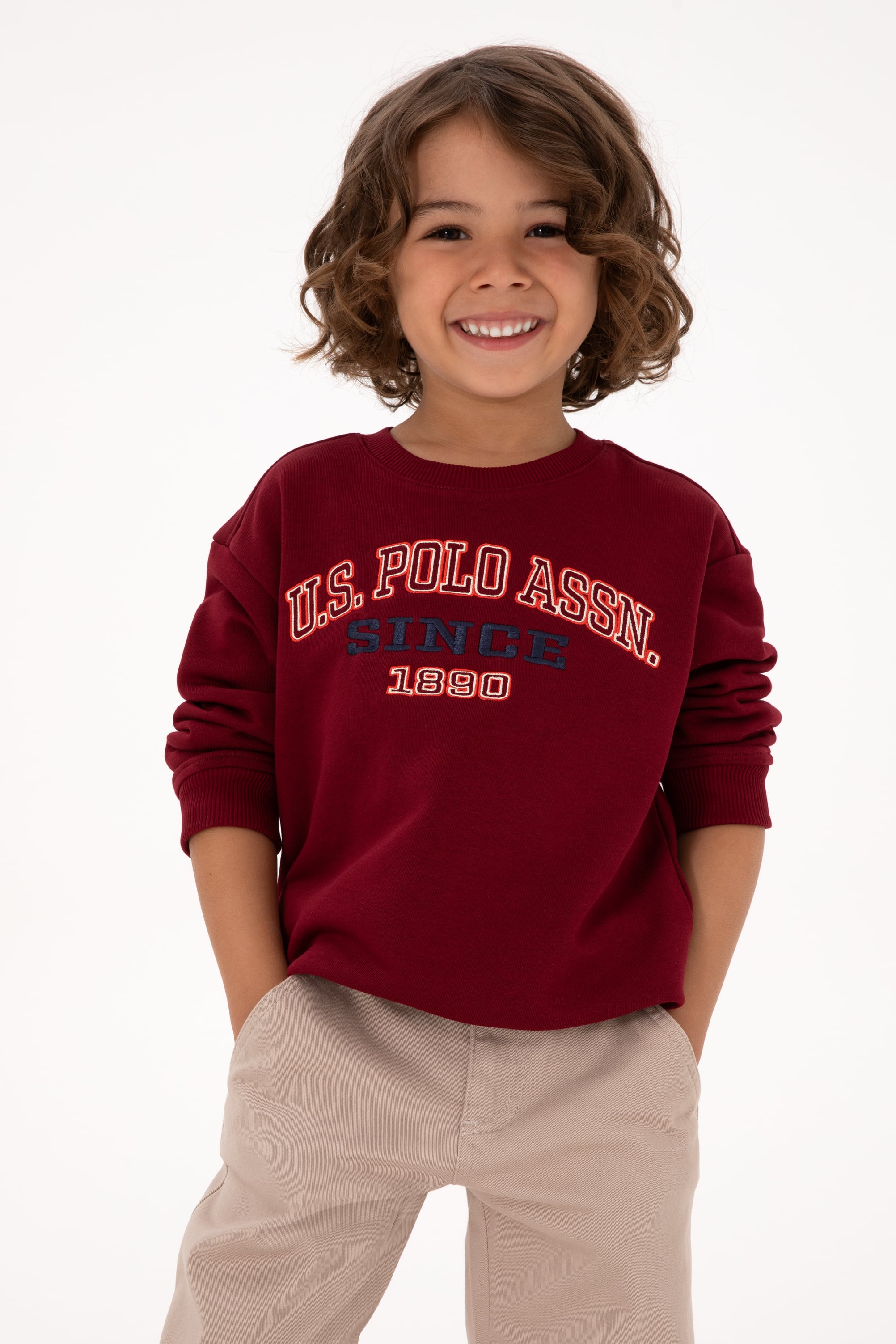 Erkek Çocuk Bordo Bisiklet Yaka Sweatshirt - Image 1