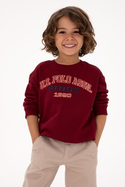 Erkek Çocuk Bordo Bisiklet Yaka Sweatshirt