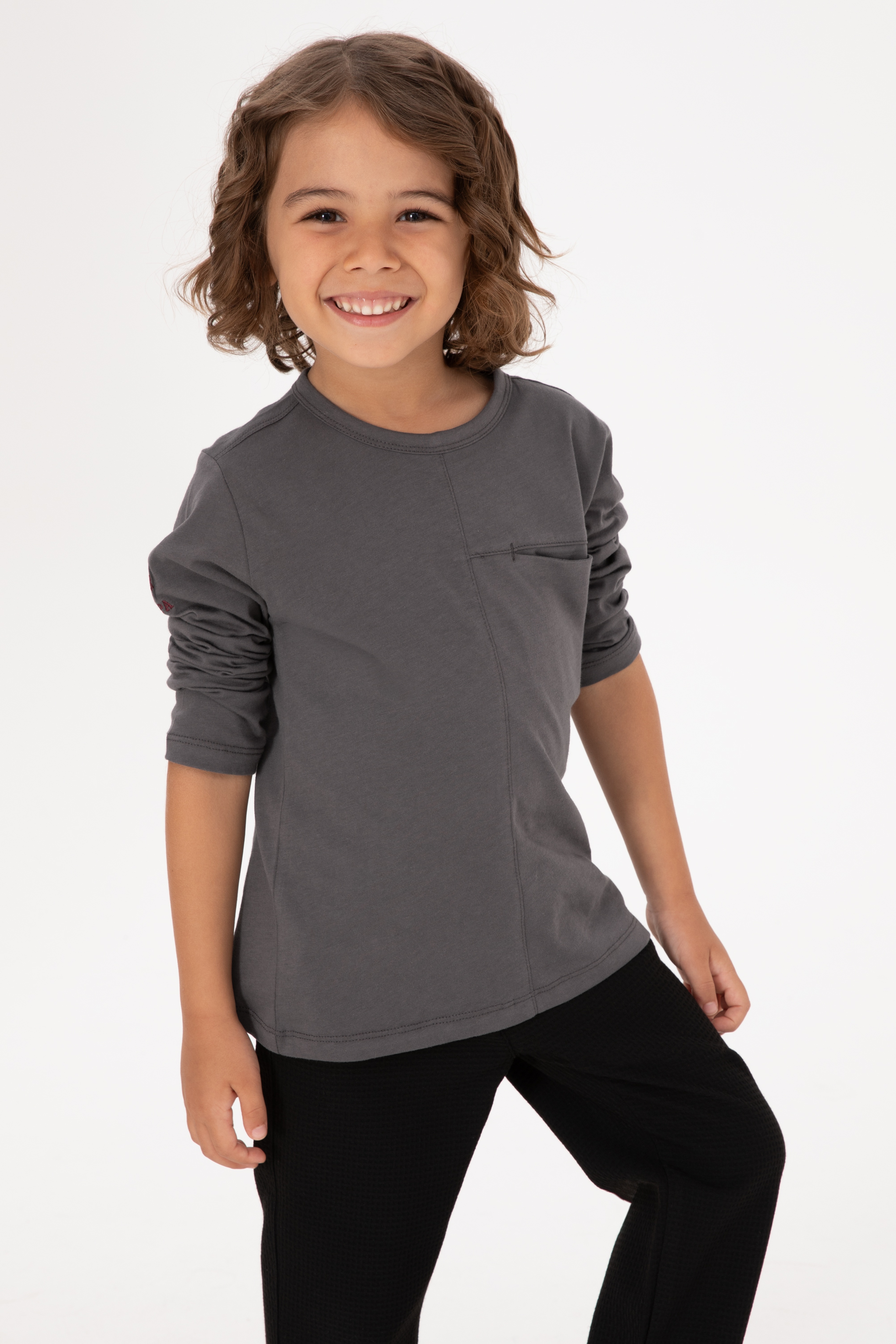 Erkek Çocuk Gri Bisiklet Yaka Sweatshirt - Image 1