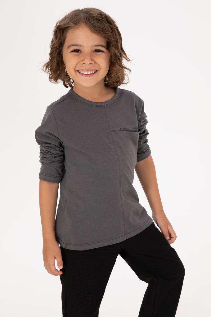 Erkek Çocuk Gri Bisiklet Yaka Sweatshirt