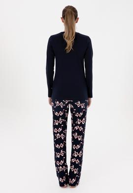 Kadın Lacivert Yılbaşı Temalı Pijama Takımı - 50318932002