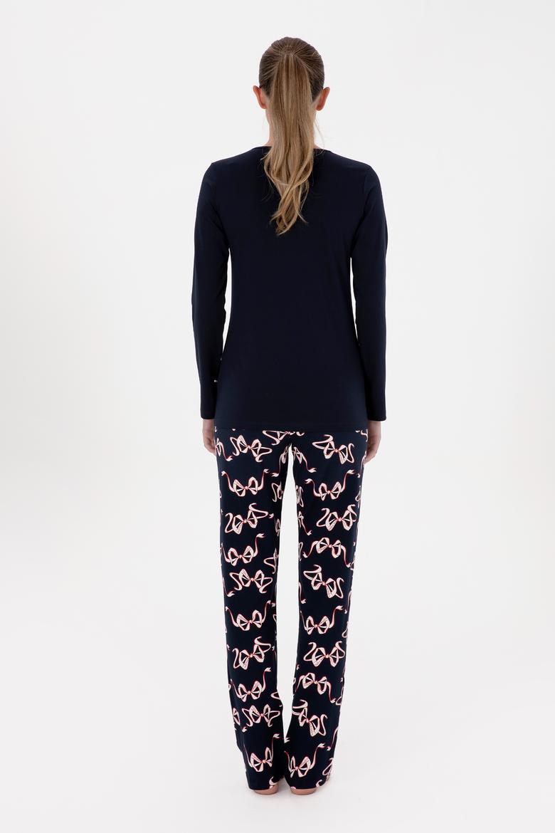 Kadın Lacivert Yılbaşı Temalı Pijama Takımı - 50318932002