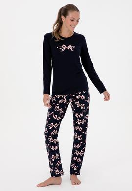 Kadın Lacivert Yılbaşı Temalı Pijama Takımı - 50318932002