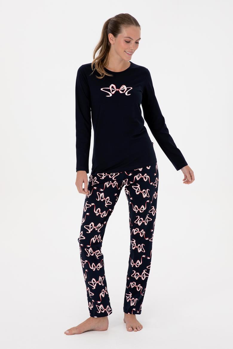 Kadın Lacivert Yılbaşı Temalı Pijama Takımı - 50318932002