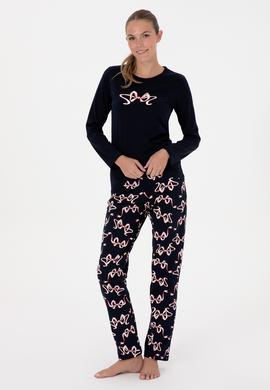 Kadın Lacivert Yılbaşı Temalı Pijama Takımı - 50318932002