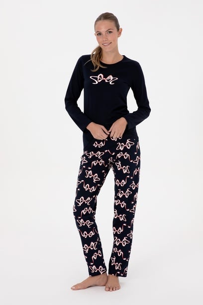 Kadın Lacivert Yılbaşı Temalı Pijama Takımı