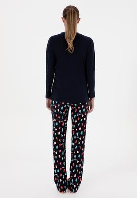 Kadın Lacivert Yılbaşı Temalı Pijama Takımı - 50318896002
