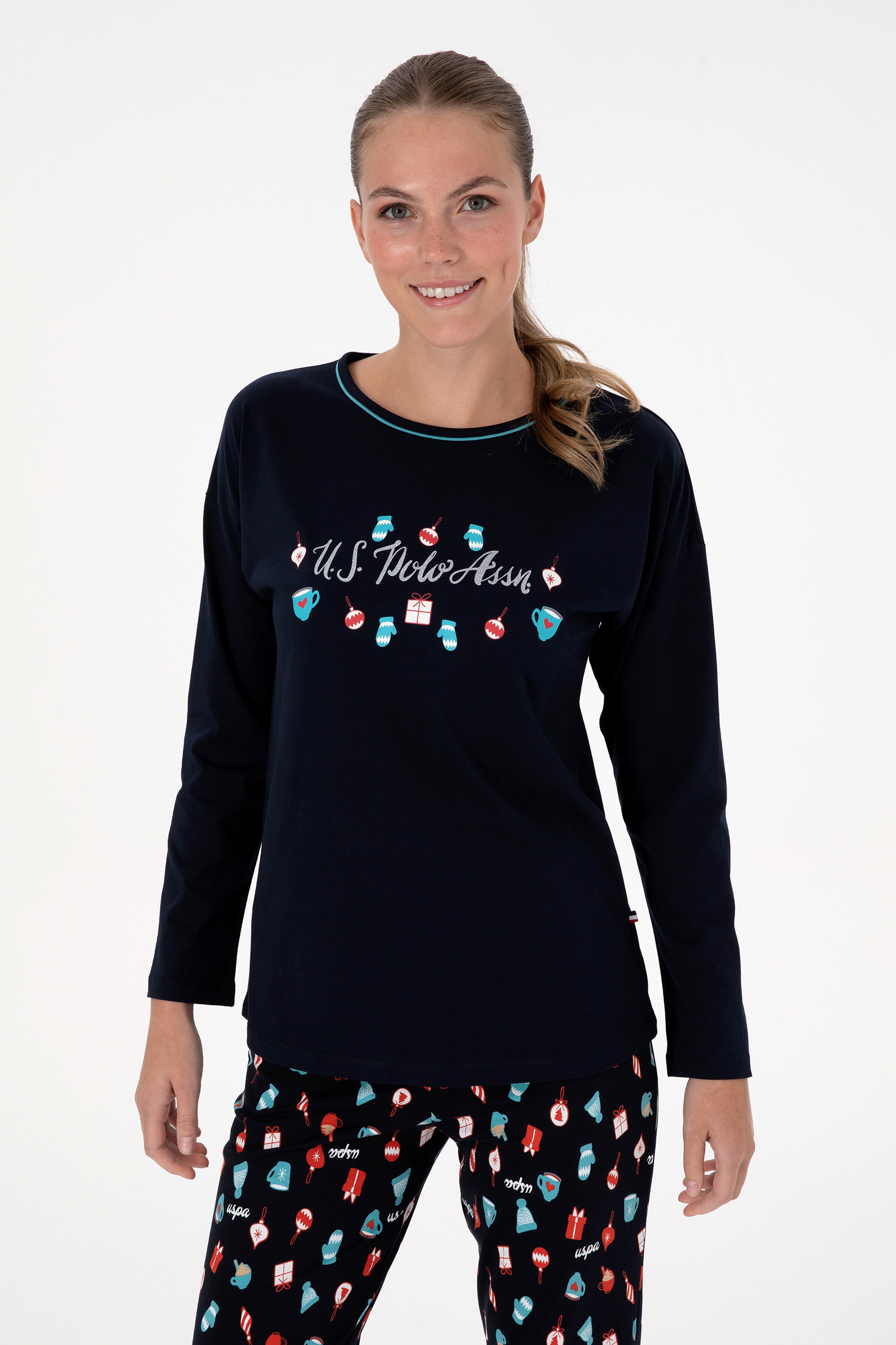 Kadın Lacivert Yılbaşı Temalı Pijama Takımı - Image 3