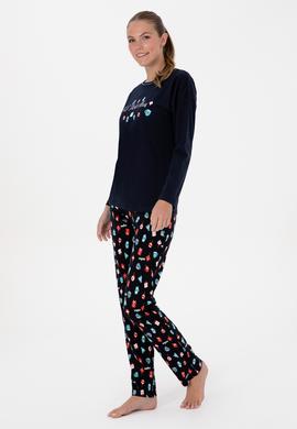 Kadın Lacivert Yılbaşı Temalı Pijama Takımı - 50318896002