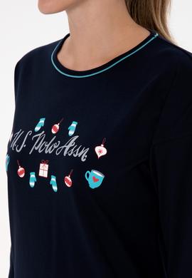 Kadın Lacivert Yılbaşı Temalı Pijama Takımı - 50318896002