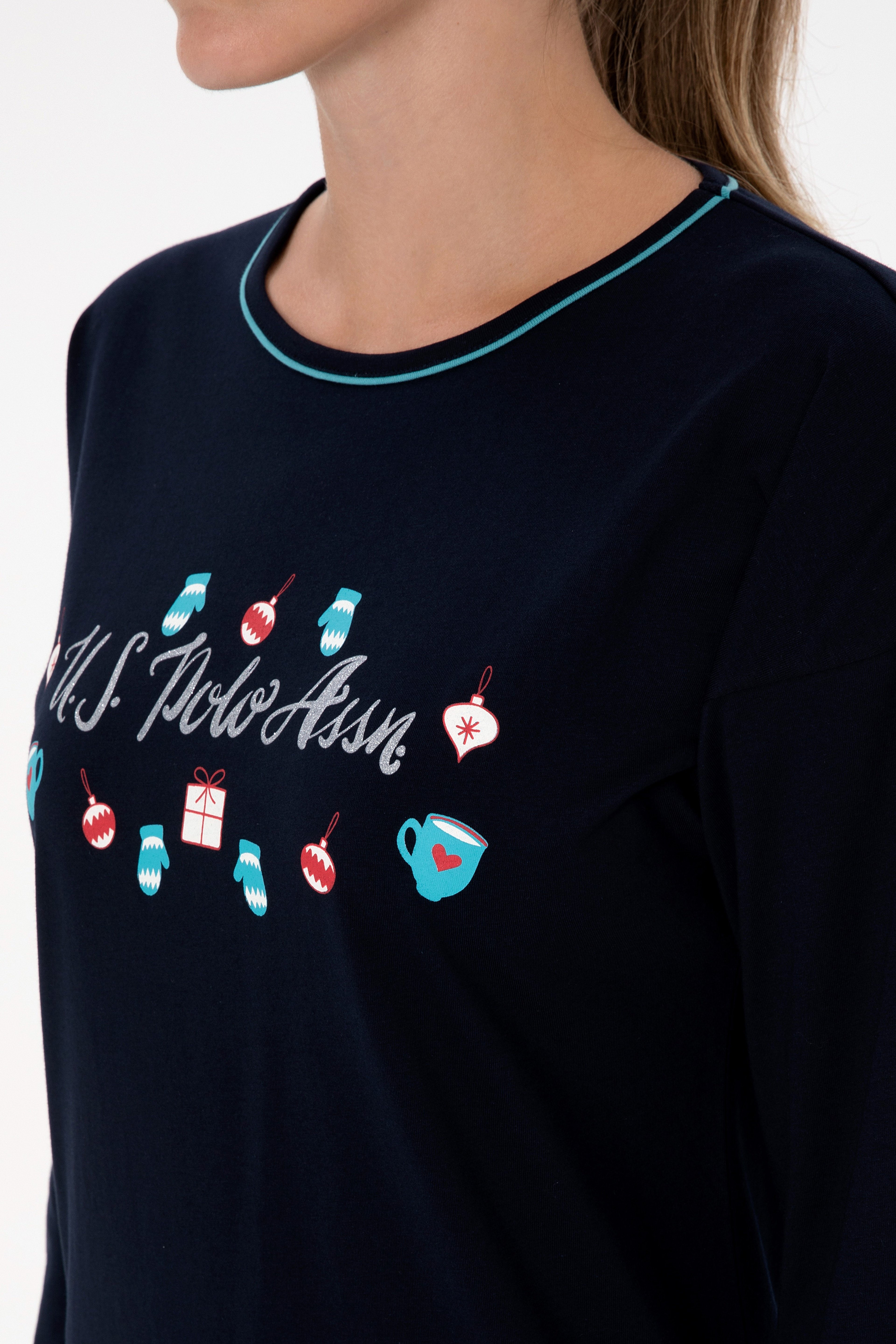 Kadın Lacivert Yılbaşı Temalı Pijama Takımı - Image 7