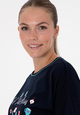 Kadın Lacivert Yılbaşı Temalı Pijama Takımı - 50318896002