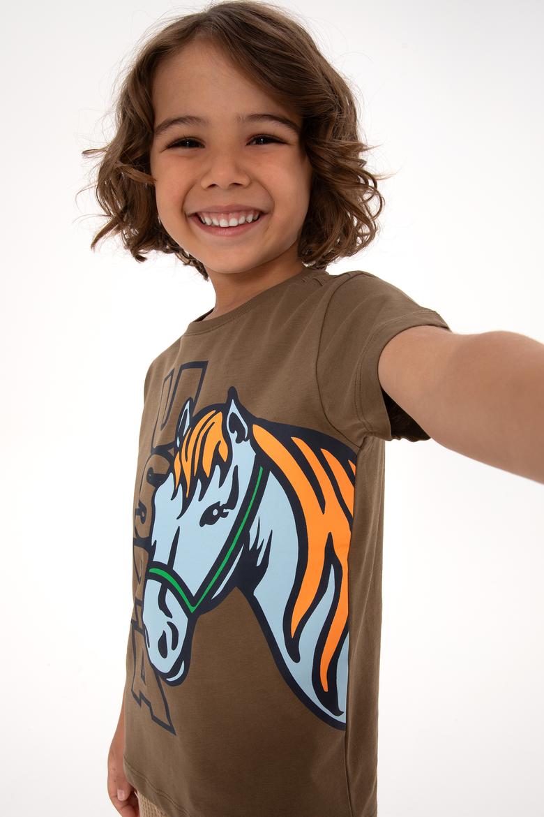 Erkek Çocuk Haki Bisiklet Yaka Süprem Tişört