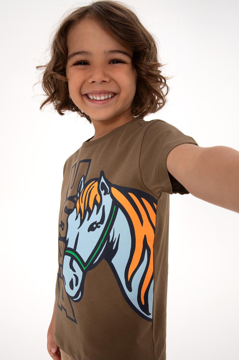 Erkek Çocuk Haki Bisiklet Yaka Süprem Tişört