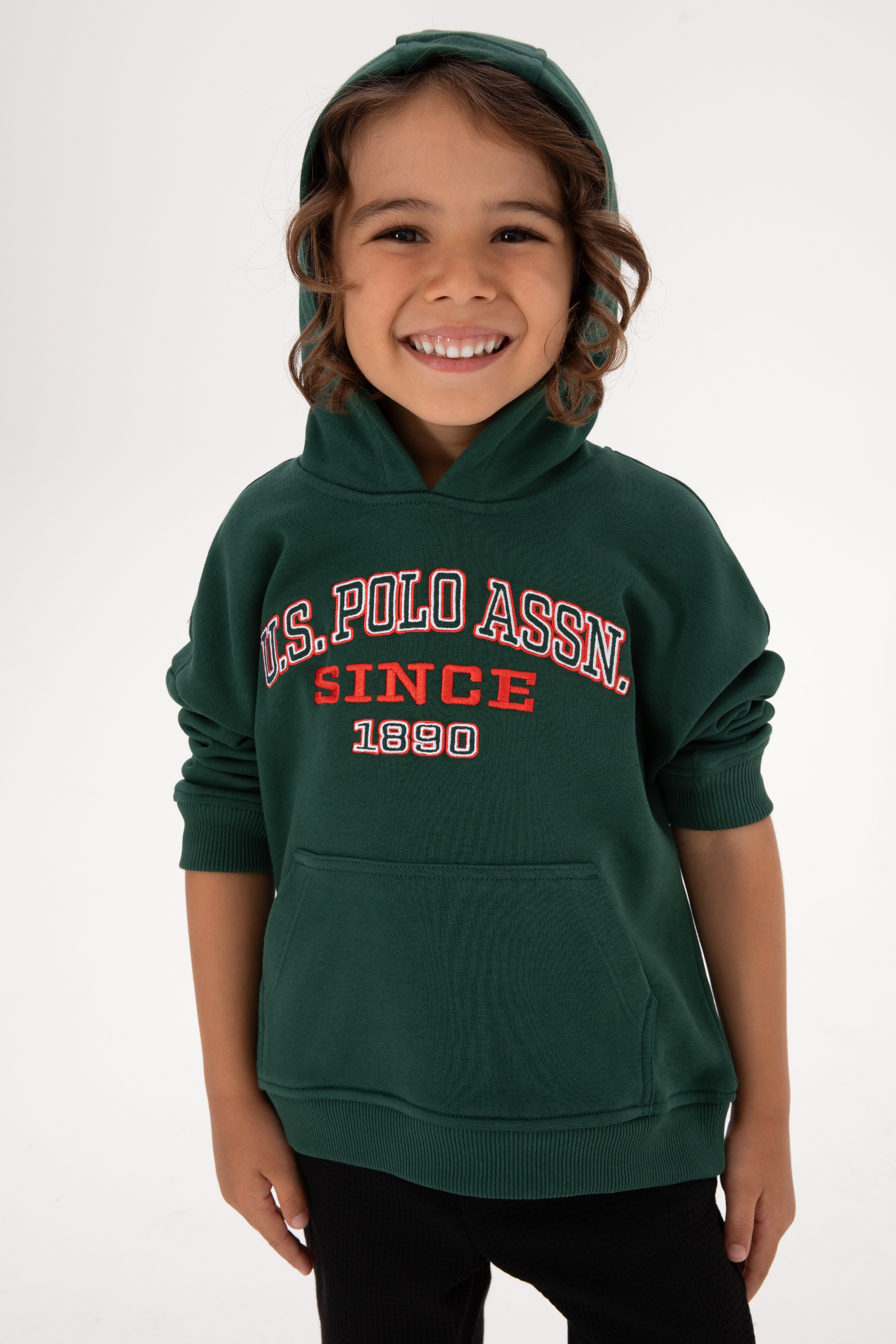 Erkek Çocuk Koyu Yeşil Kapüşonlu Sweatshirt