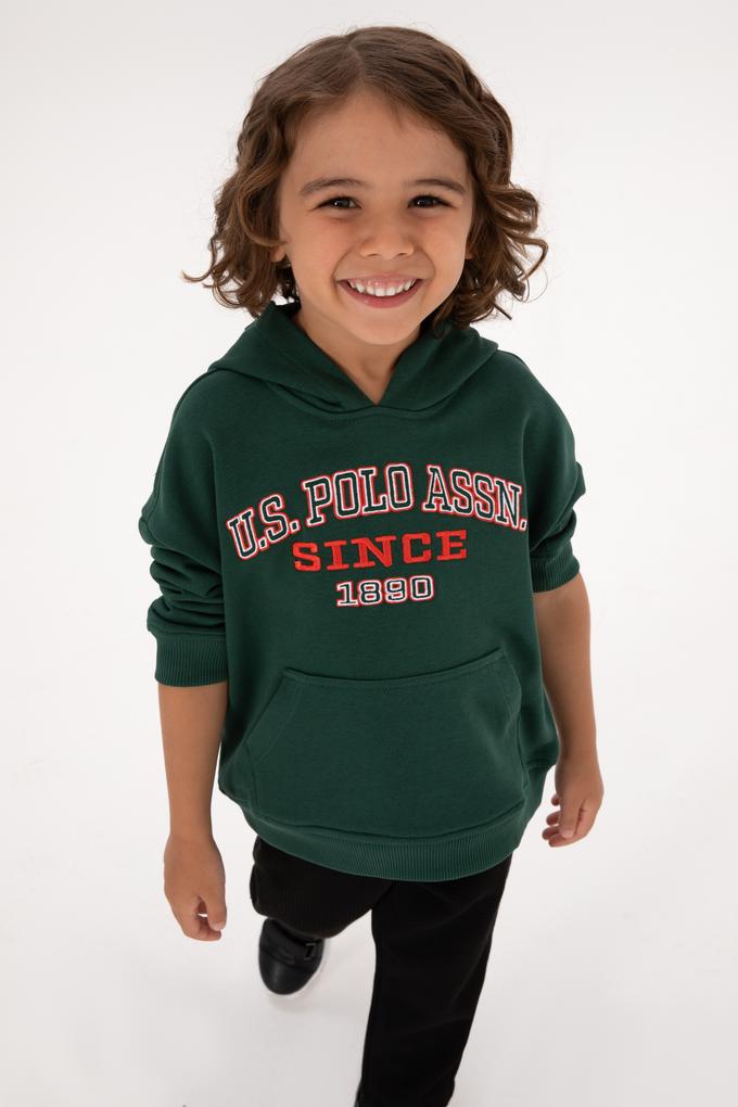 Erkek Çocuk Koyu Yeşil Kapüşonlu Sweatshirt