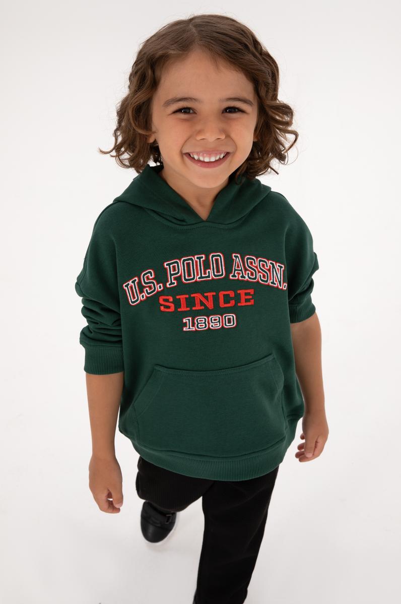 Erkek Çocuk Koyu Yeşil Kapüşonlu Sweatshirt