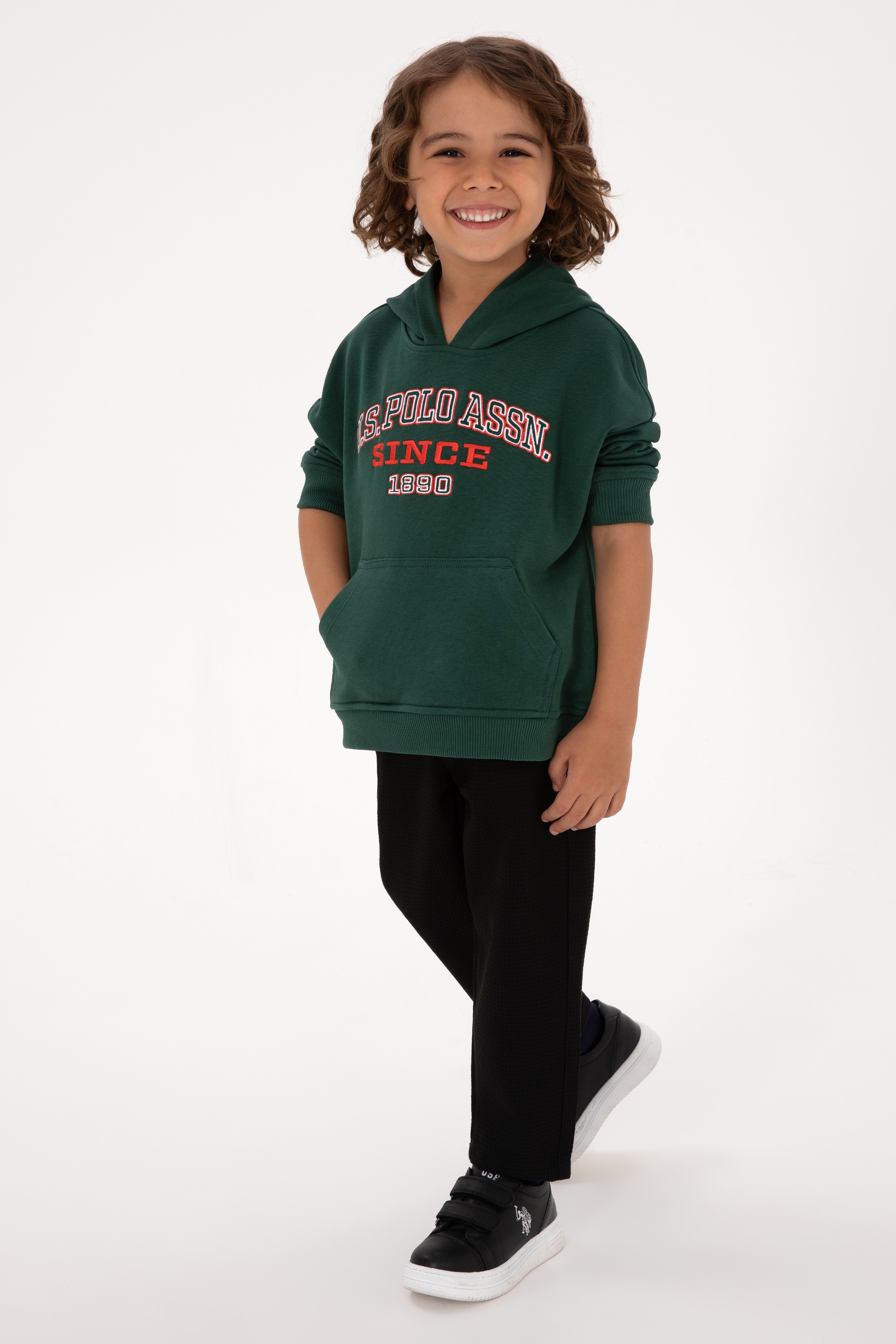 Erkek Çocuk Koyu Yeşil Kapüşonlu Sweatshirt