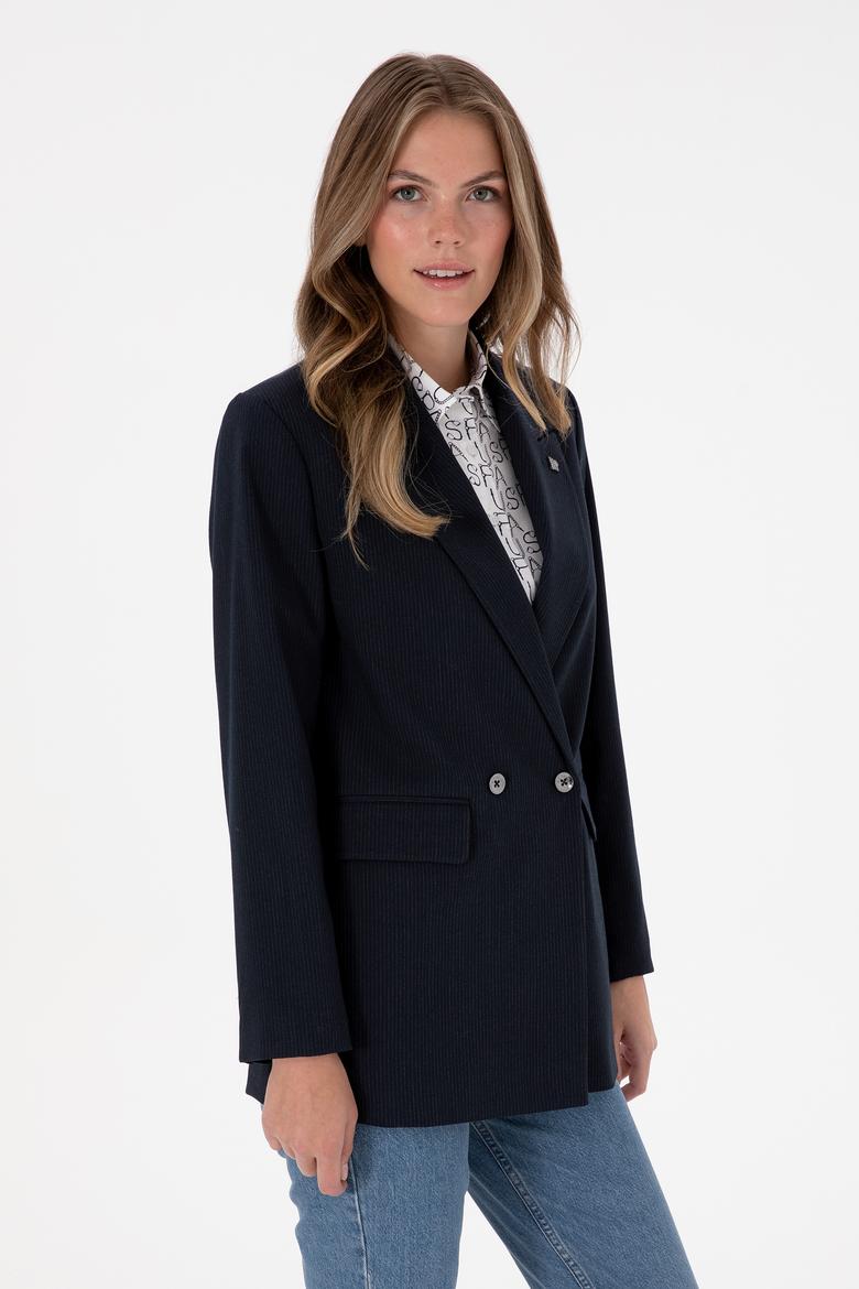 Kadın Lacivert Çizgili  Ceket - 50314944002