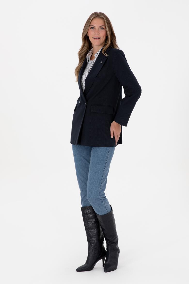 Kadın Lacivert Çizgili  Ceket - 50314944002