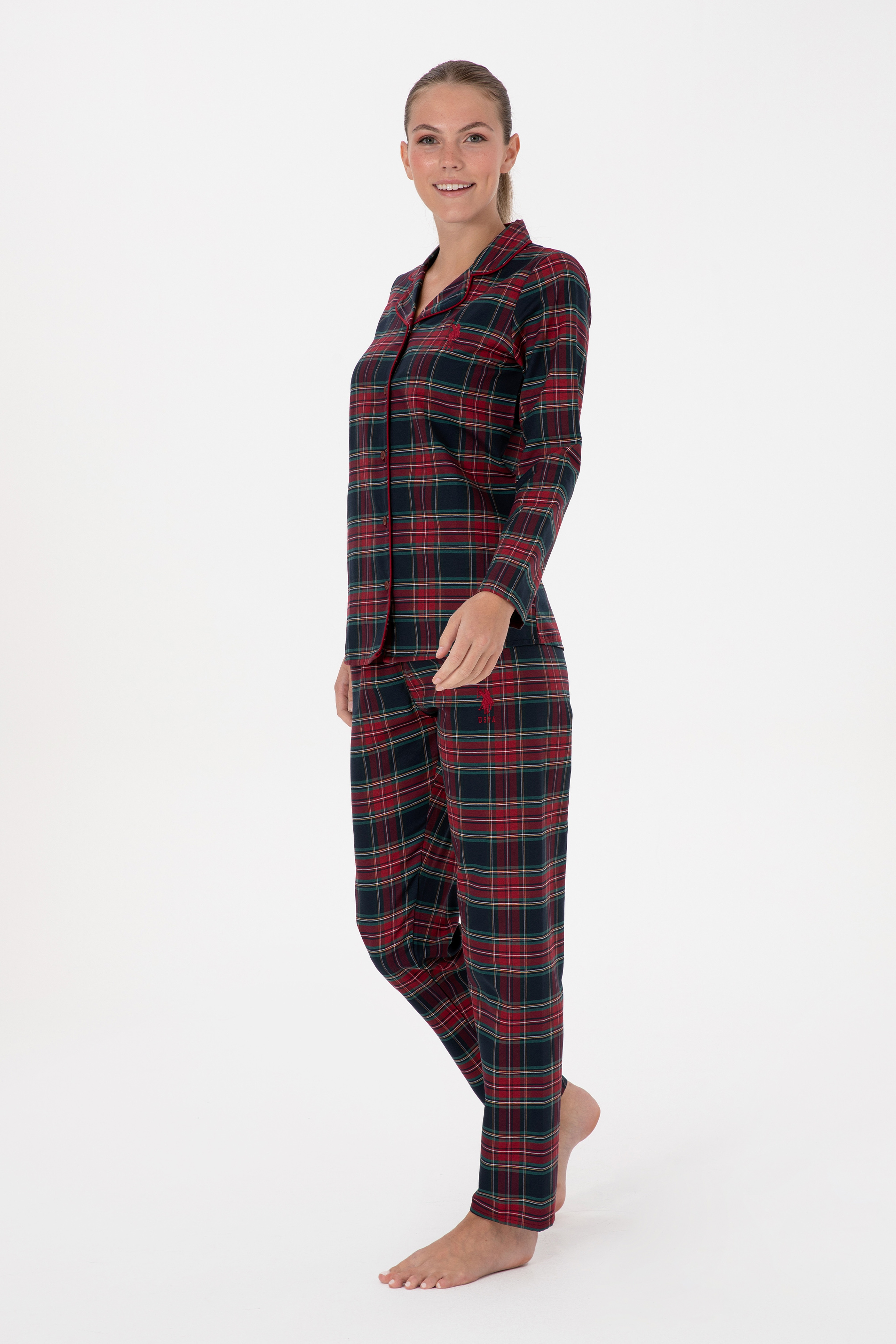 Kadın Kırmızı Yılbaşı Temalı Pijama Takımı