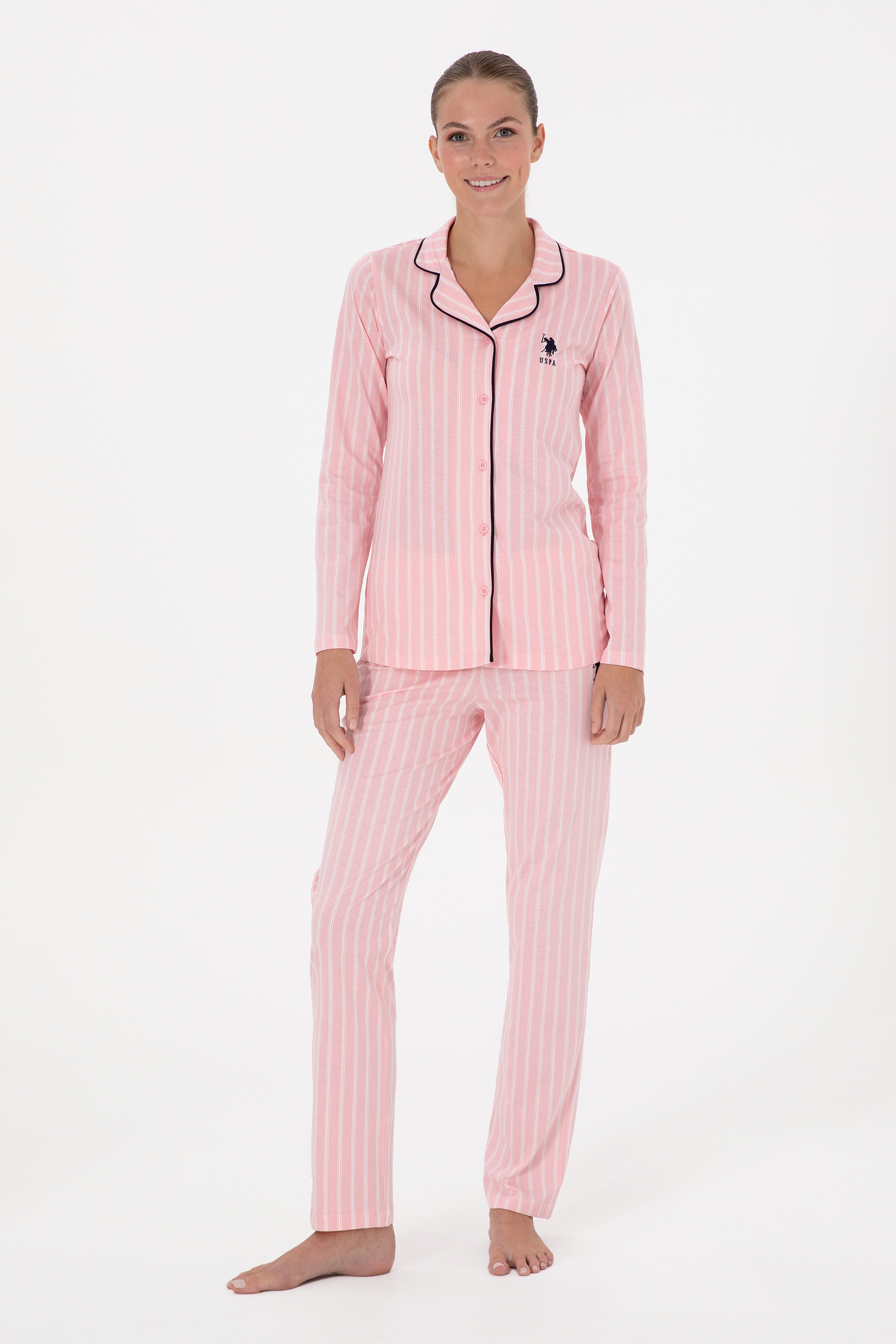 Kadın Pembe Çizgili Pijama Takımı - Image 1