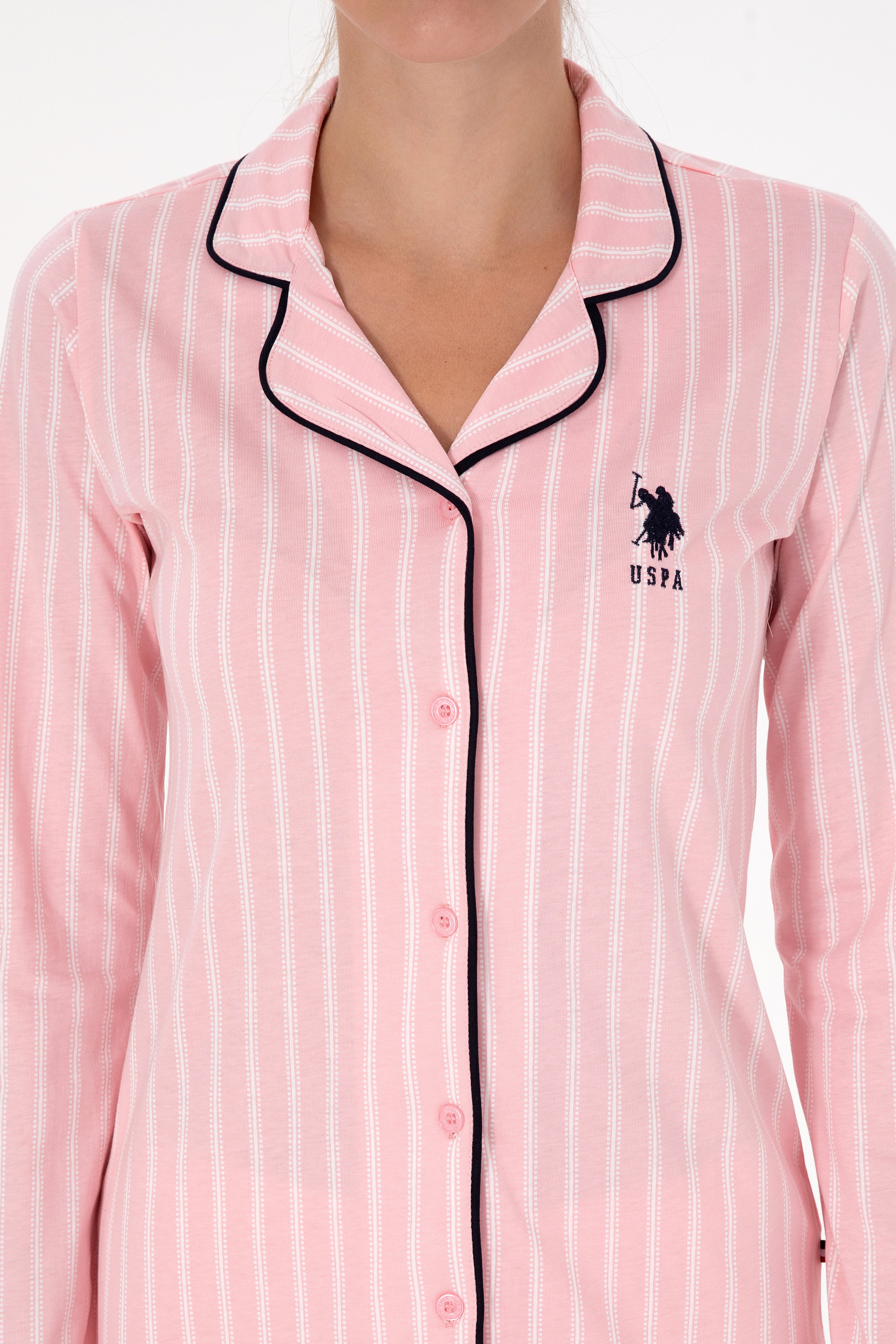 Kadın Pembe Çizgili Pijama Takımı