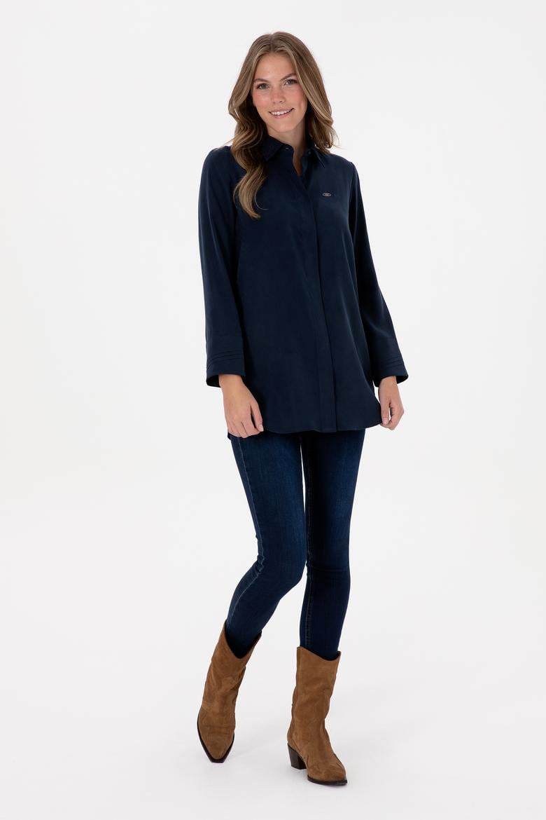 Kadın Lacivert Uzun Kollu Gömlek - 50299622026