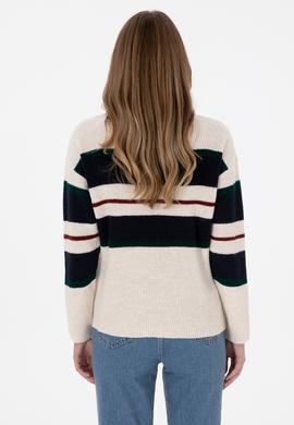 Kadın Beyaz Polo Yaka Kazak - 50309587003