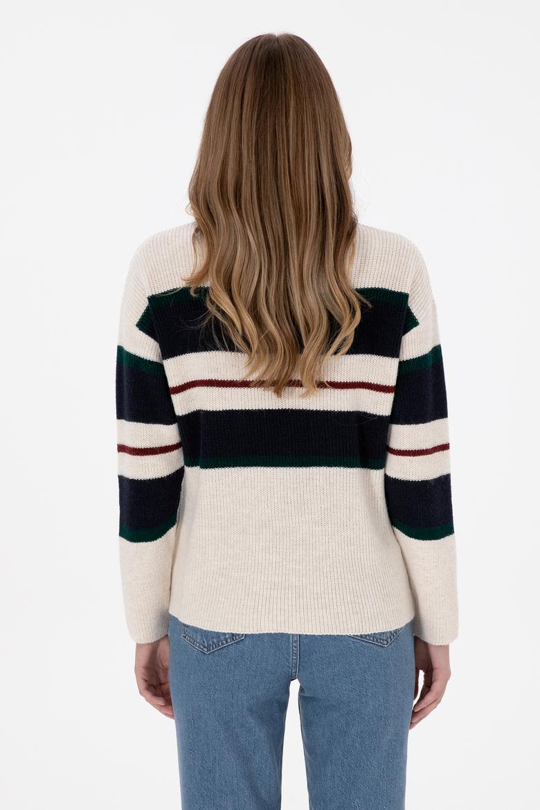 Kadın Beyaz Polo Yaka Kazak - 50309587003