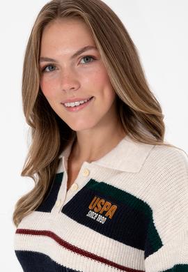 Kadın Beyaz Polo Yaka Kazak - 50309587003