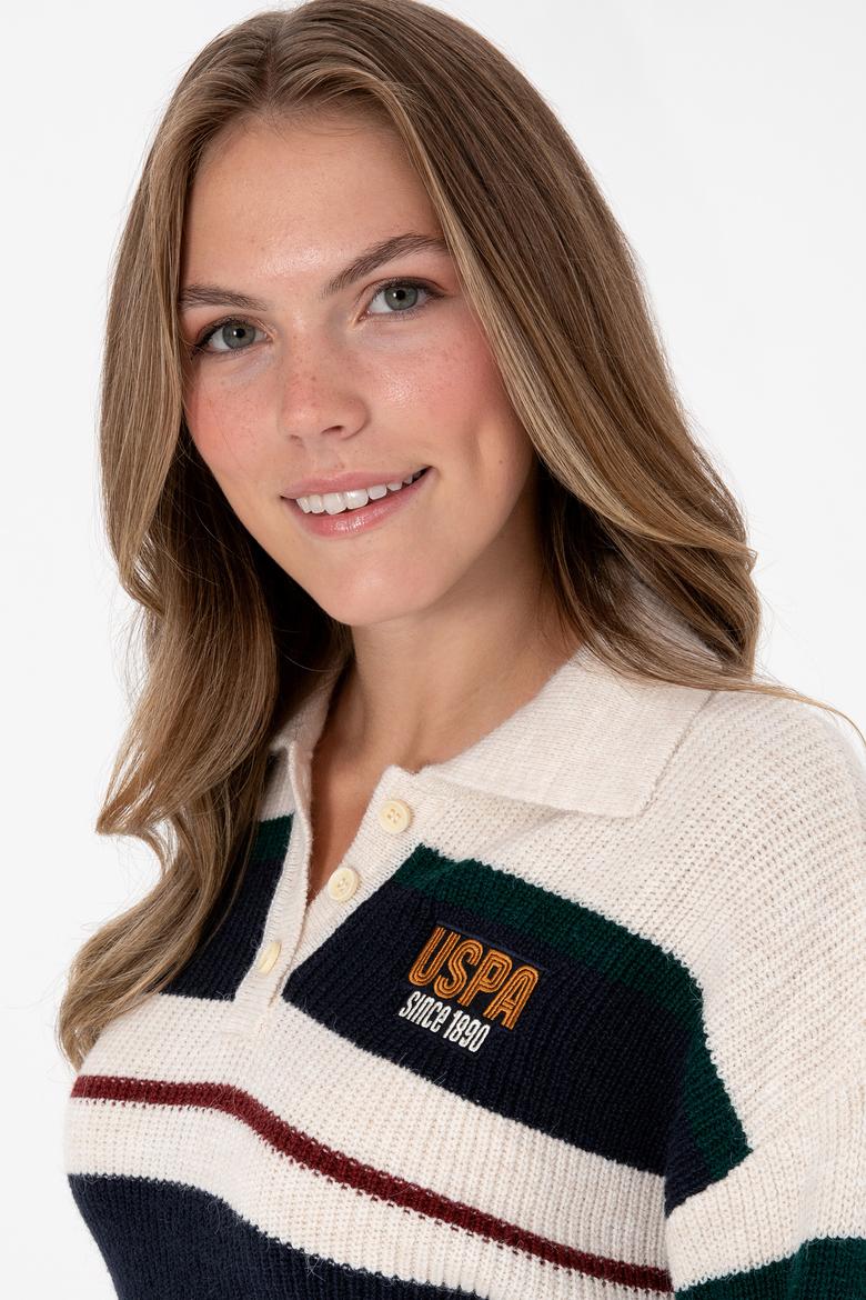 Kadın Beyaz Polo Yaka Kazak - 50309587003