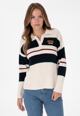 Kadın Beyaz Polo Yaka Kazak - 50309587003