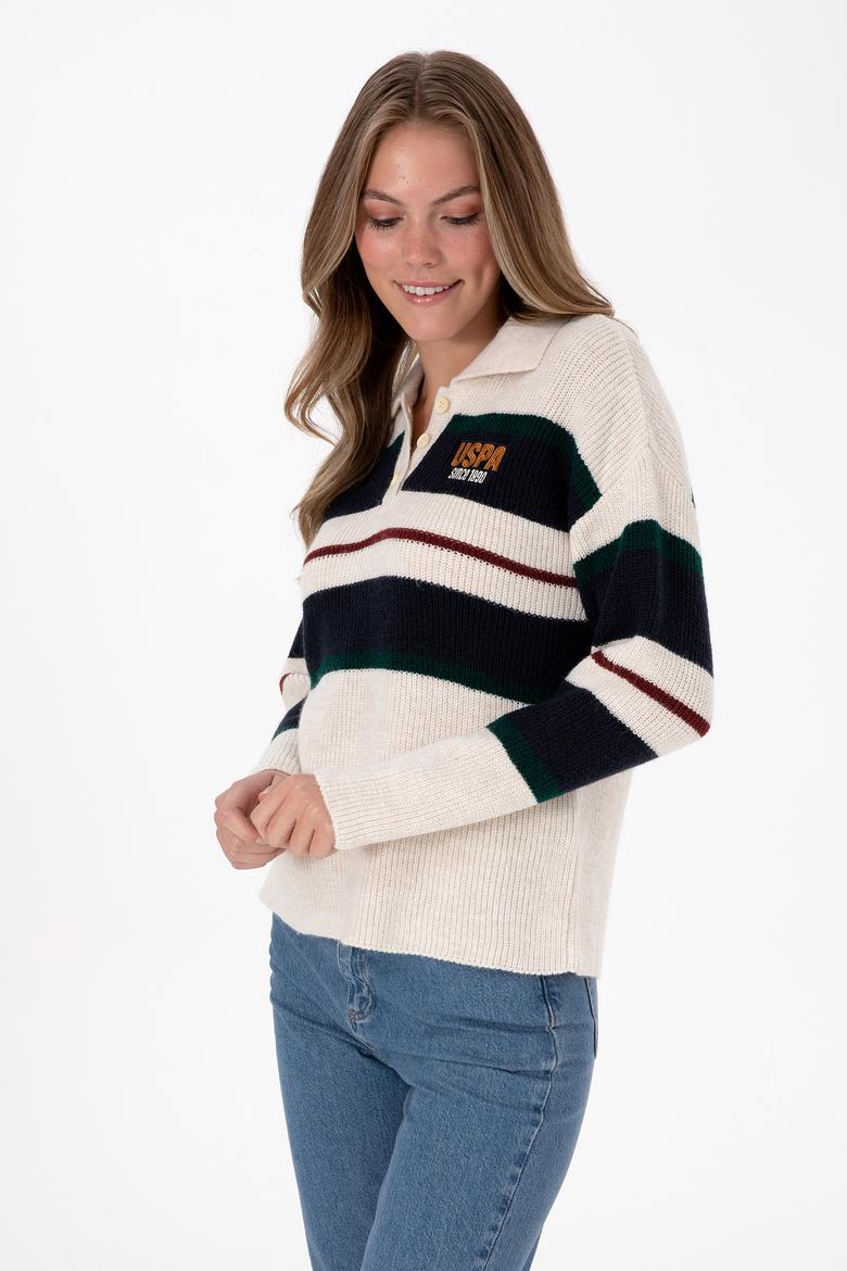 Kadın Beyaz Polo Yaka Kazak - 50309587003