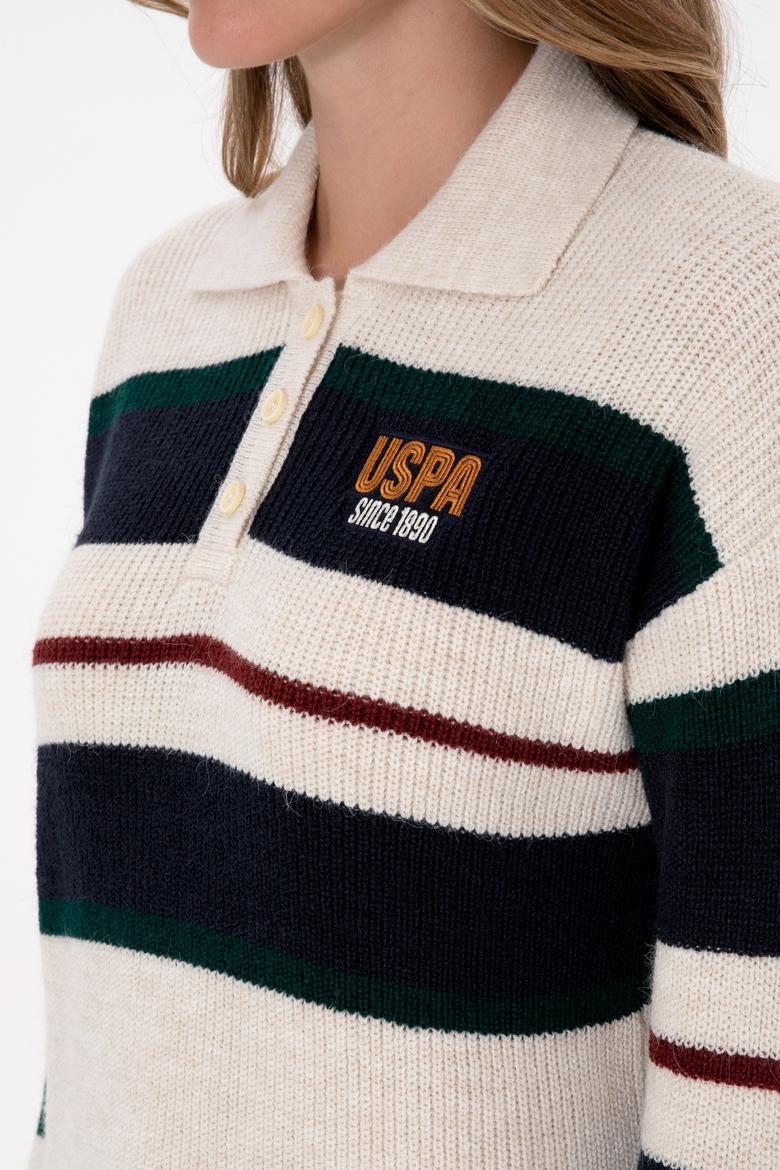 Kadın Beyaz Polo Yaka Kazak - 50309587003