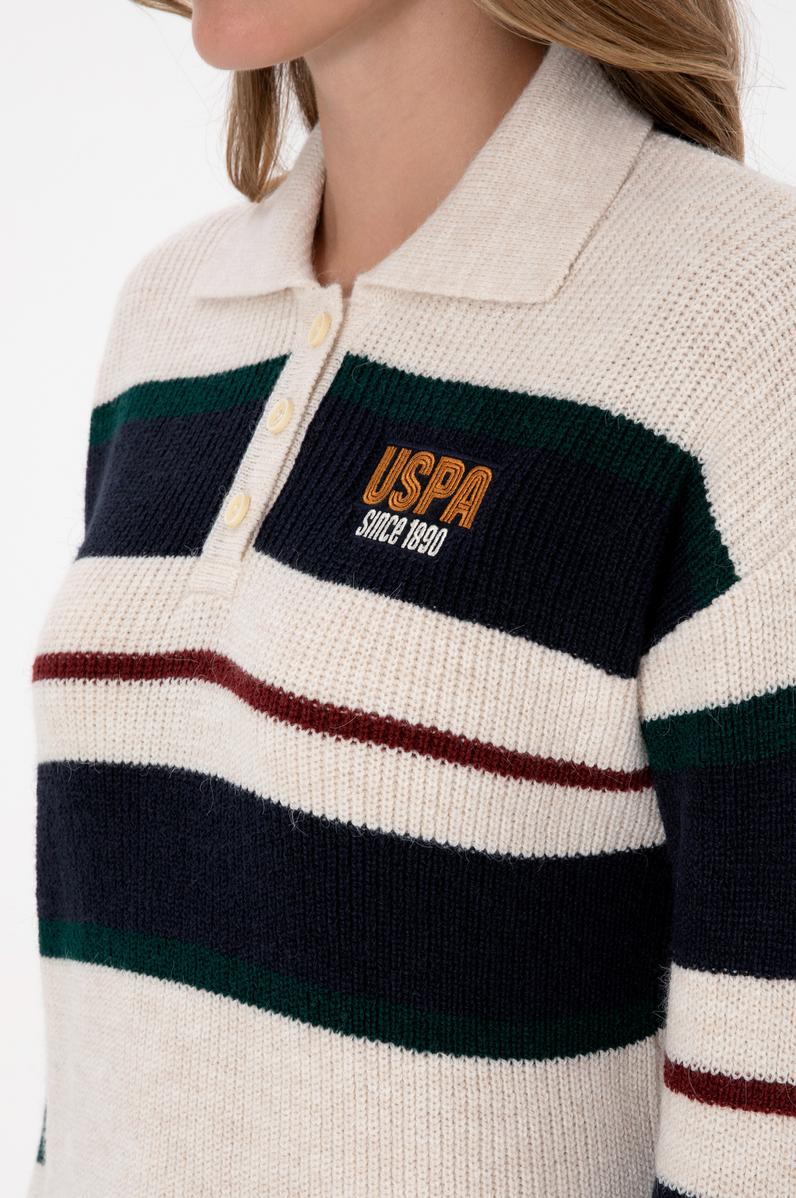 Kadın Beyaz Polo Yaka Kazak