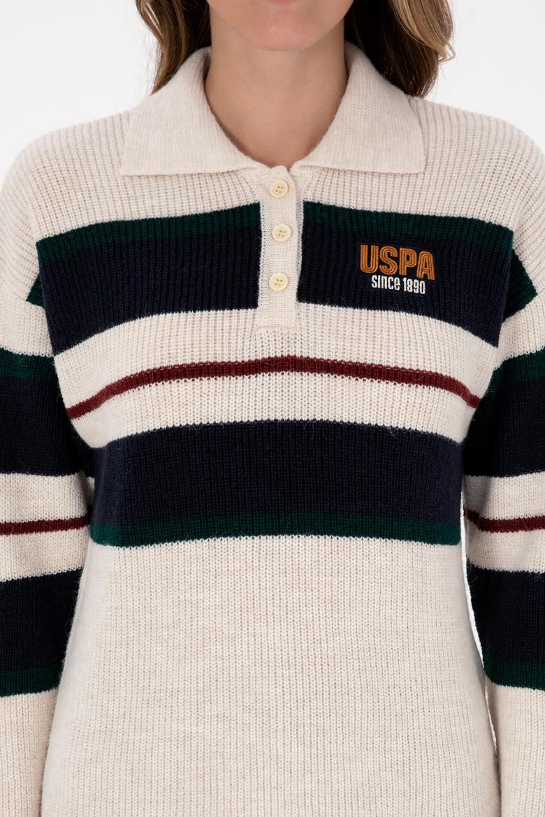 Kadın Beyaz Polo Yaka Kazak - 50309587003