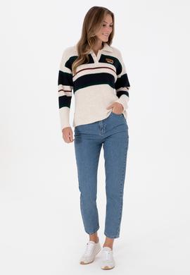 Kadın Beyaz Polo Yaka Kazak - 50309587003