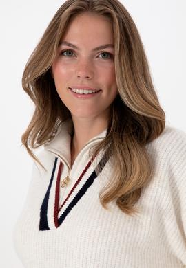 Kadın Beyaz V Yaka Fermuarlı Kazak - 50309564003