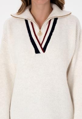 Kadın Beyaz V Yaka Fermuarlı Kazak - 50309564003