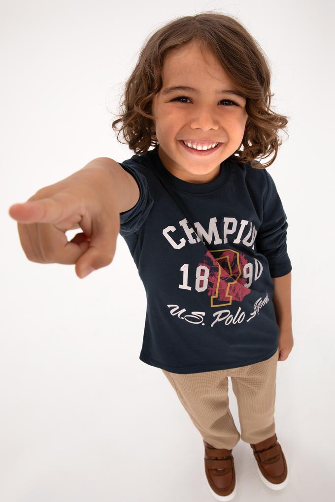 Erkek Çocuk Açık Lacivert Bisiklet Yaka Süprem Sweatshirt