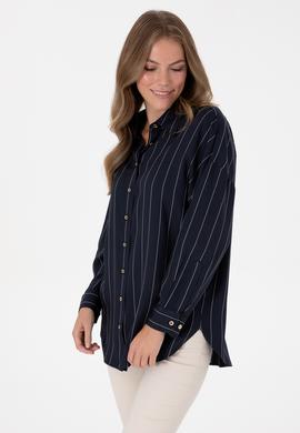 Kadın Çizgili Lacivert Uzun Kollu Gömlek - 50308768004