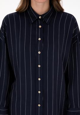 Kadın Çizgili Lacivert Uzun Kollu Gömlek - 50308768004