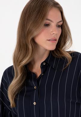 Kadın Çizgili Lacivert Uzun Kollu Gömlek - 50308768004