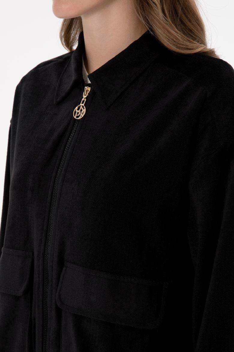 Kadın Siyah Dokuma Mont - 50313095004