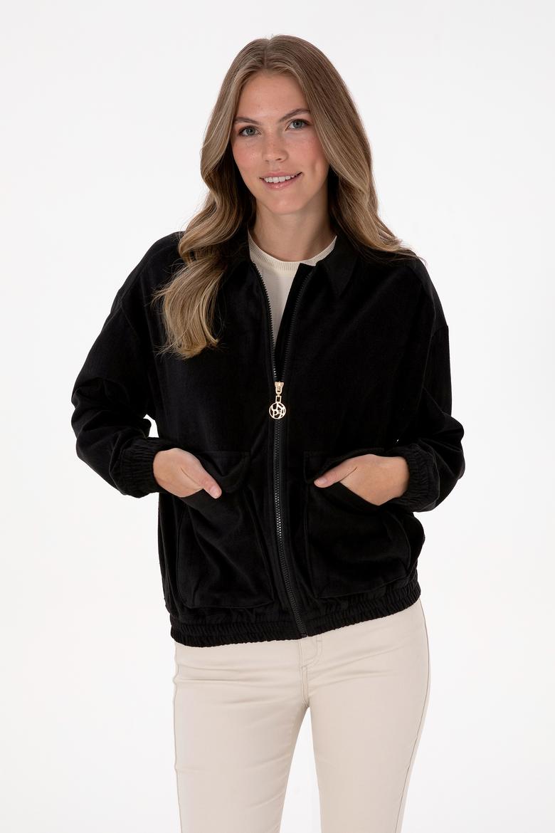 Kadın Siyah Dokuma Mont