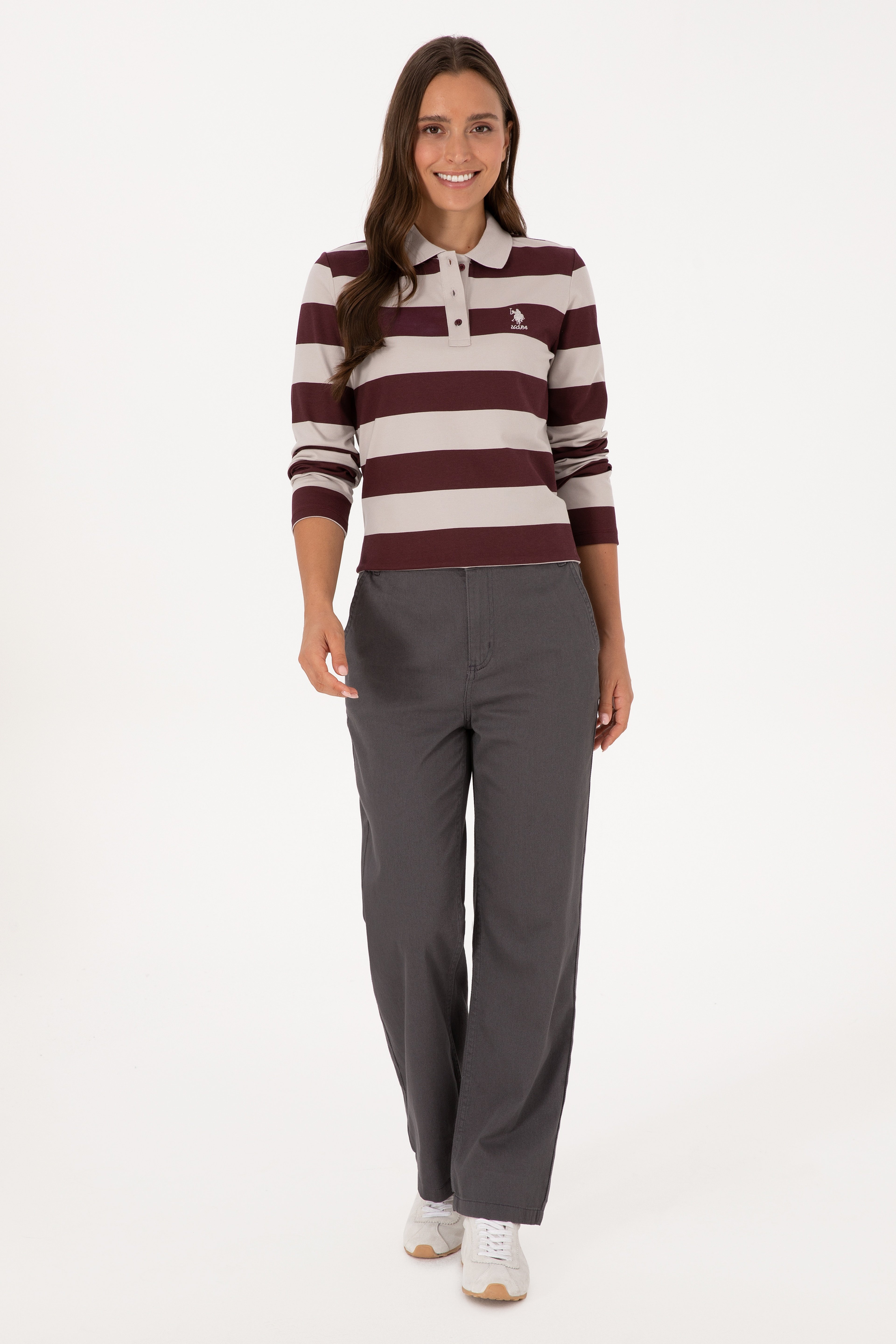 Kadın Antrasit Straight Fit Kanvas Pantolon - Image 1