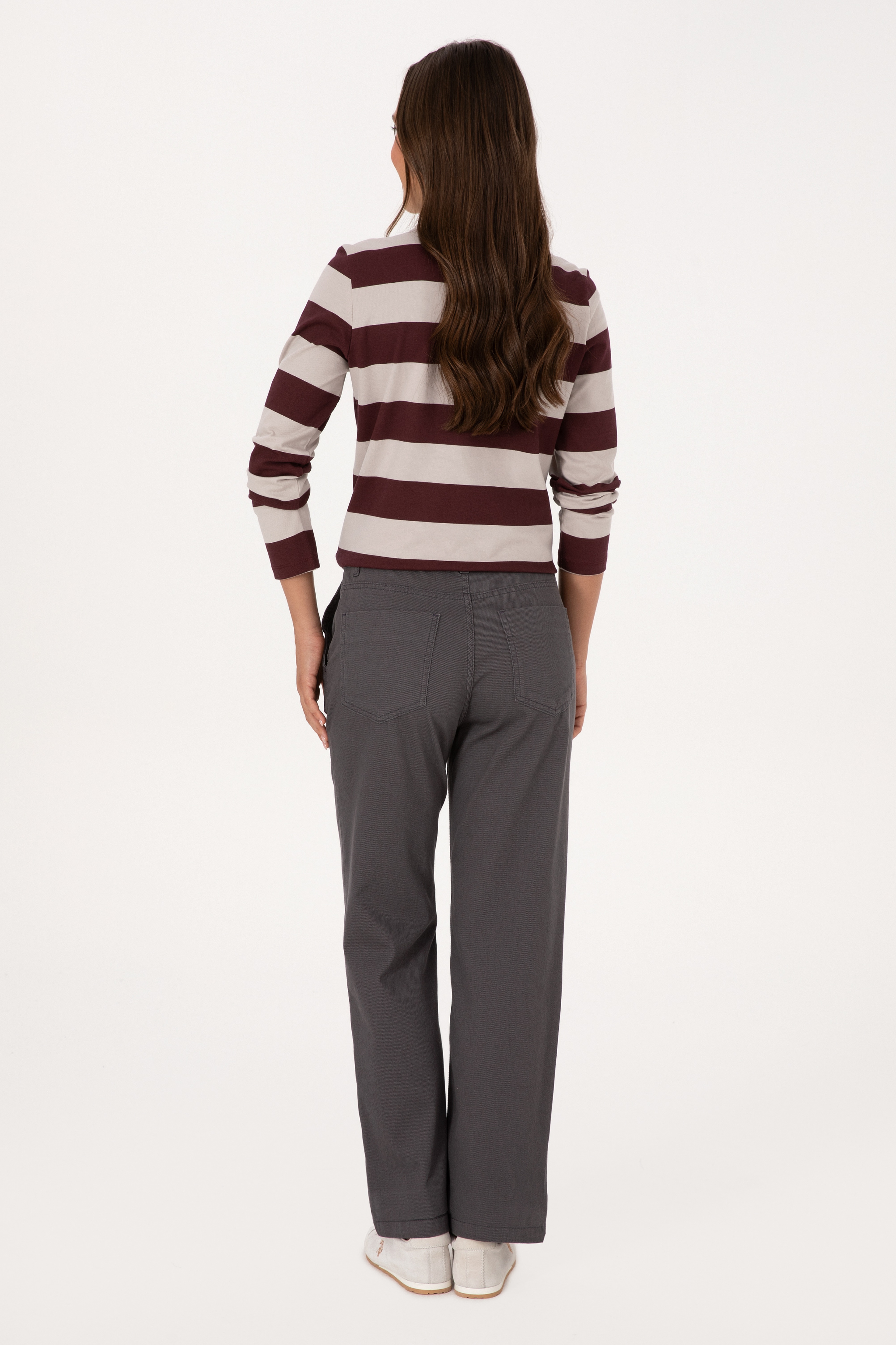 Kadın Antrasit Straight Fit Kanvas Pantolon - Image 4