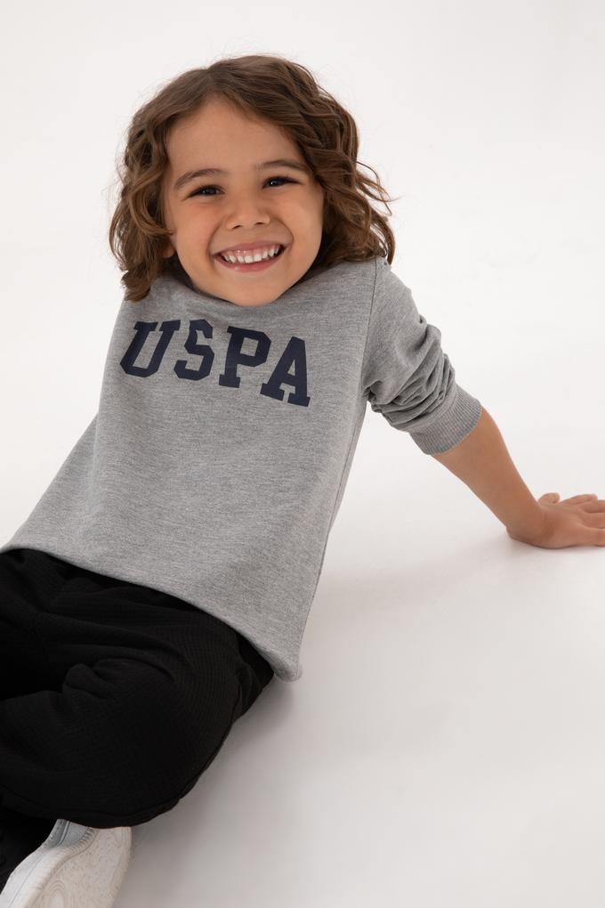 Erkek Çocuk Gri Melanj Bisiklet Yaka Basic Sweatshirt